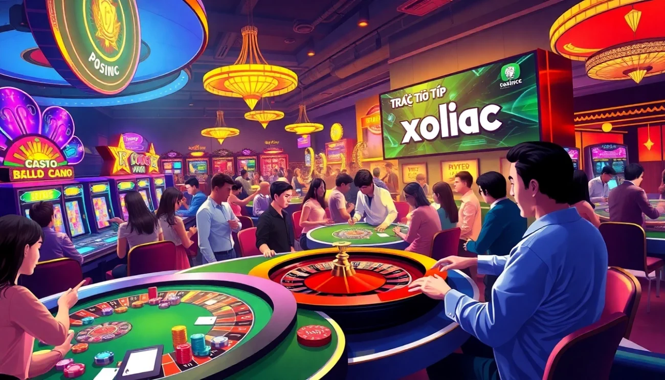 Experience Trực Tiếp Xoilac as players engage in thrilling roulette action at a vibrant casino.